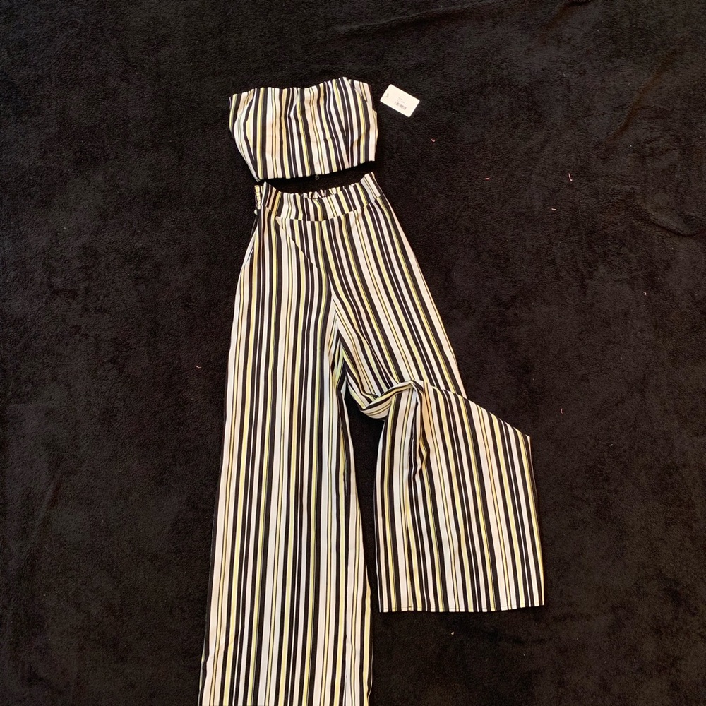 Stripped Two Piece Pant Set